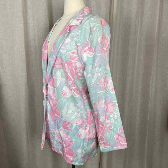 Vintage Blazer Womens Size Small Floral Pink Blue Pastel Spring Boyfriend 90s - Picture 5 of 13